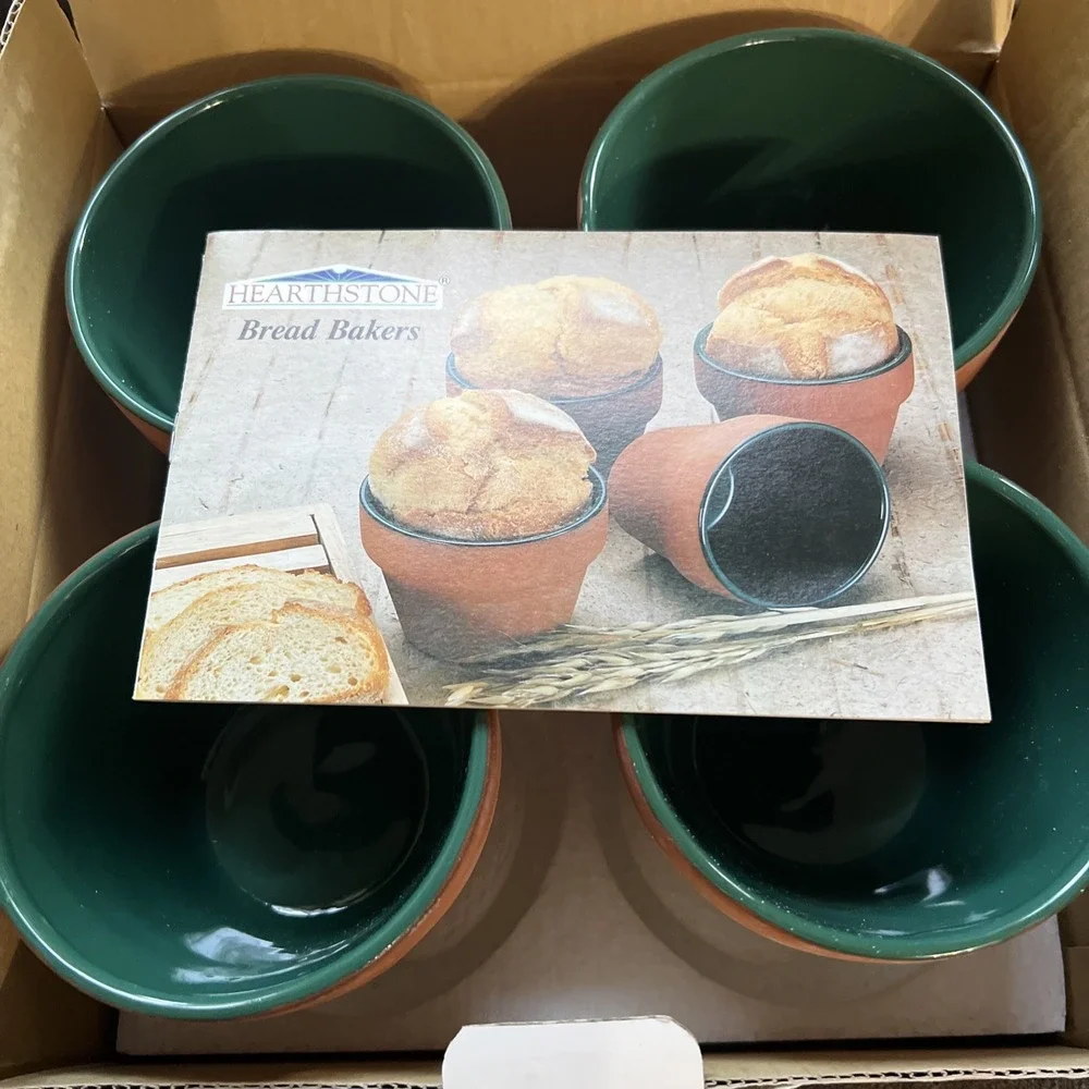 Hearthstone Bread Bakers Set of 4 Terracotta Green Glazed Clay Flower Pots